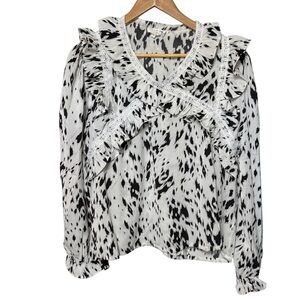 LOVE + HARMONY black, white long sleeve ruffled top LARGE